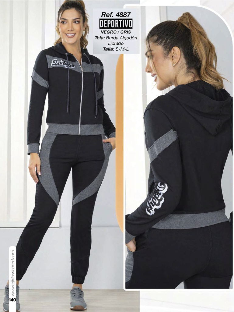 [3464887S] Women's Black & Gray Zip Hoodie & Joggers Activewear Set 4887