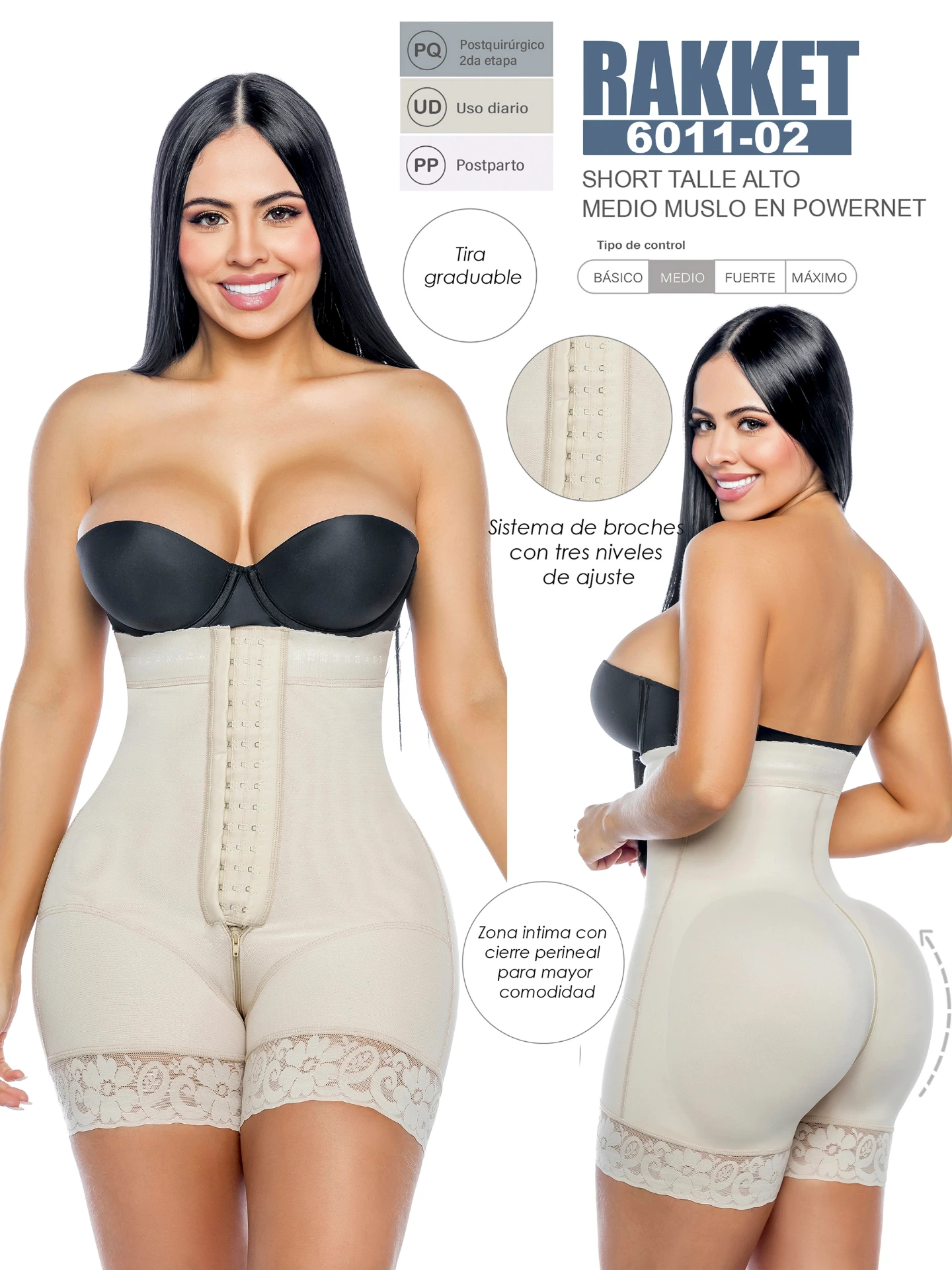 [3186011M02] Women's Beige High Waist Shaper Shorts with Hooks Shapewear Body Shaper 6011-02