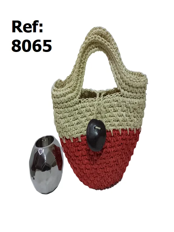 [3668065] Women's Red & Natural Basket Handbag Handwoven Bag 8065