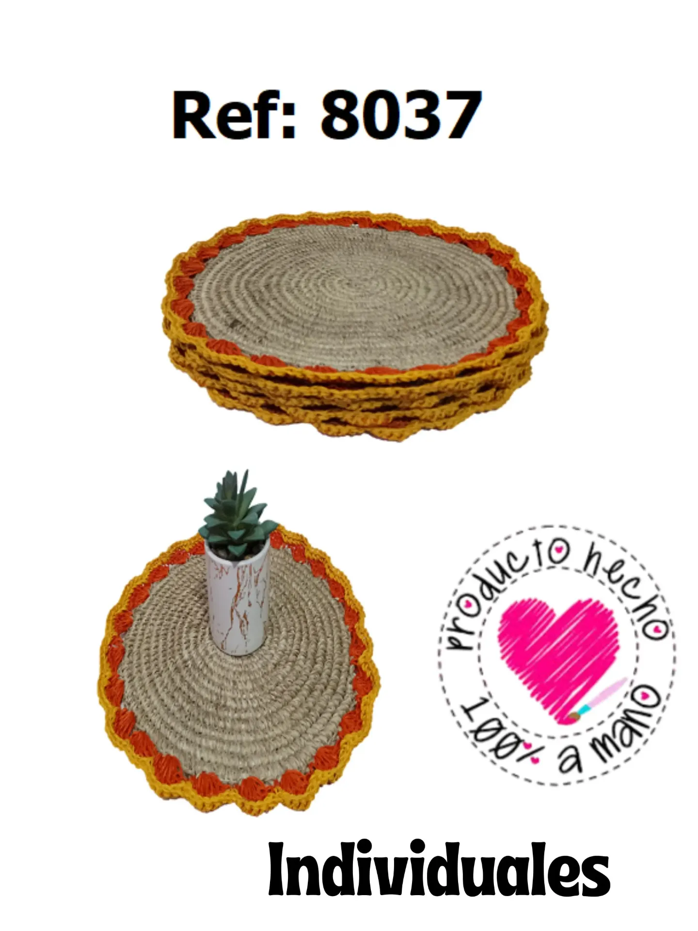 [3668037] Women's Natural & Yellow Round Handwoven Placemats Set 8037