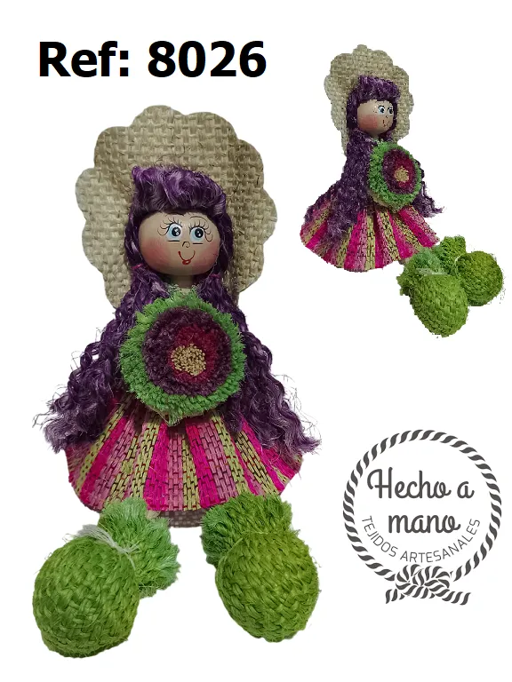 Muñeca Artesanal Cabello Morado para Mujer 8026