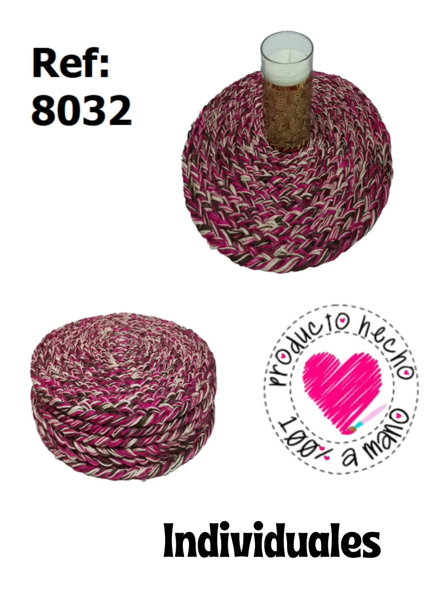 Women's Pink Round Handwoven Placemats Set 8032
