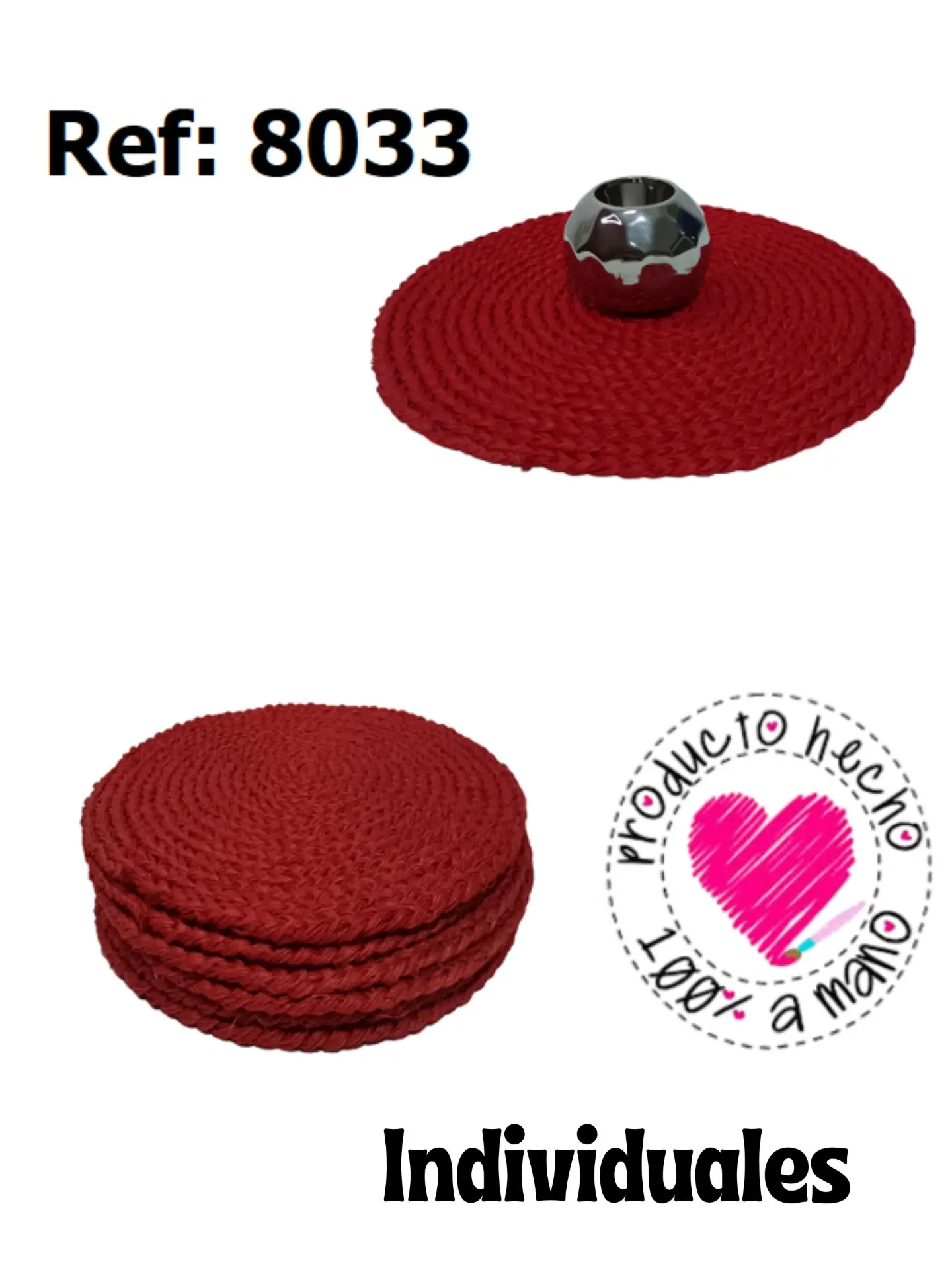 Individuales Tejidos Rojo Redondos para Mujer 8033