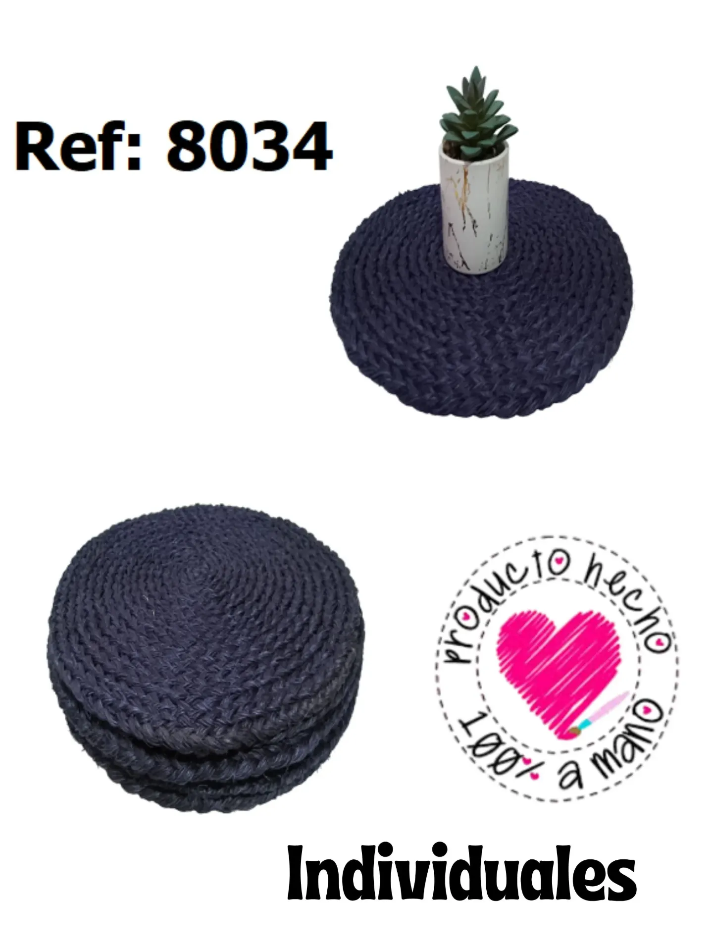 Individuales Tejidos Azul Marino Redondos para Mujer 8034
