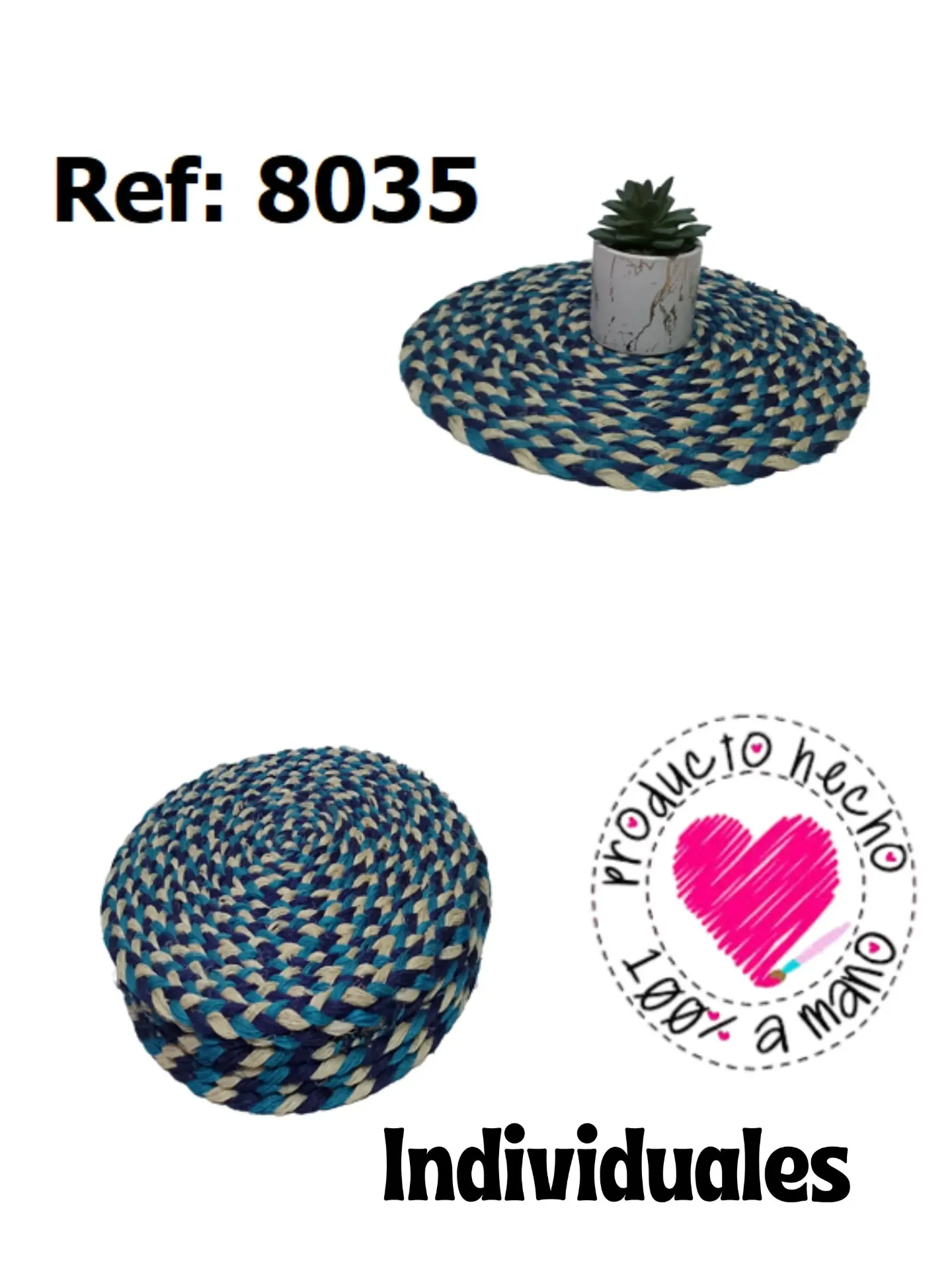 Individuales Tejidos Azul y Turquesa Redondos para Mujer 8035