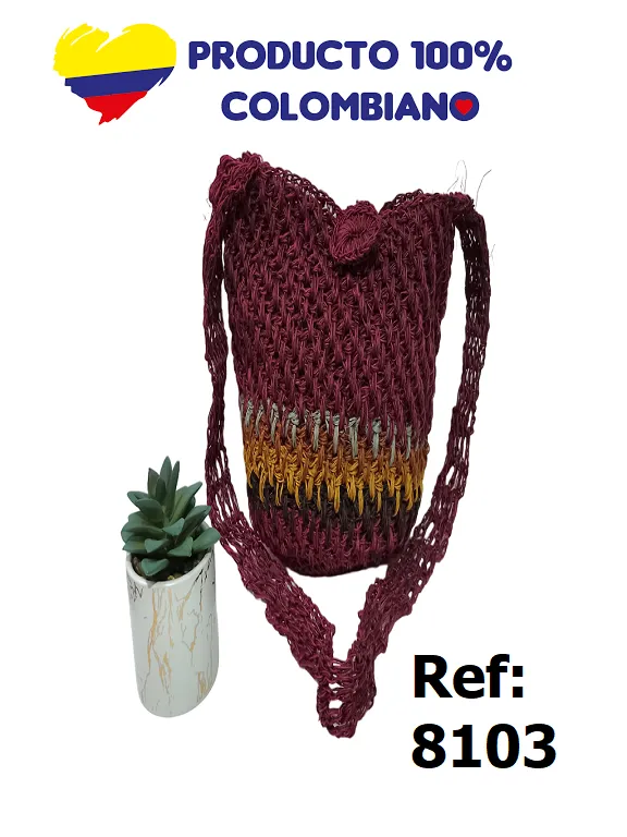 Women's Burgundy Handwoven Crossbody Mochila Handwoven Bag 8103