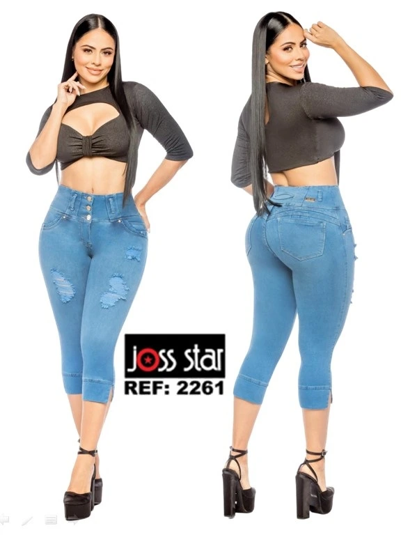 Jeans Capri Levantacola Desgastado Azul Claro para Mujer 2261