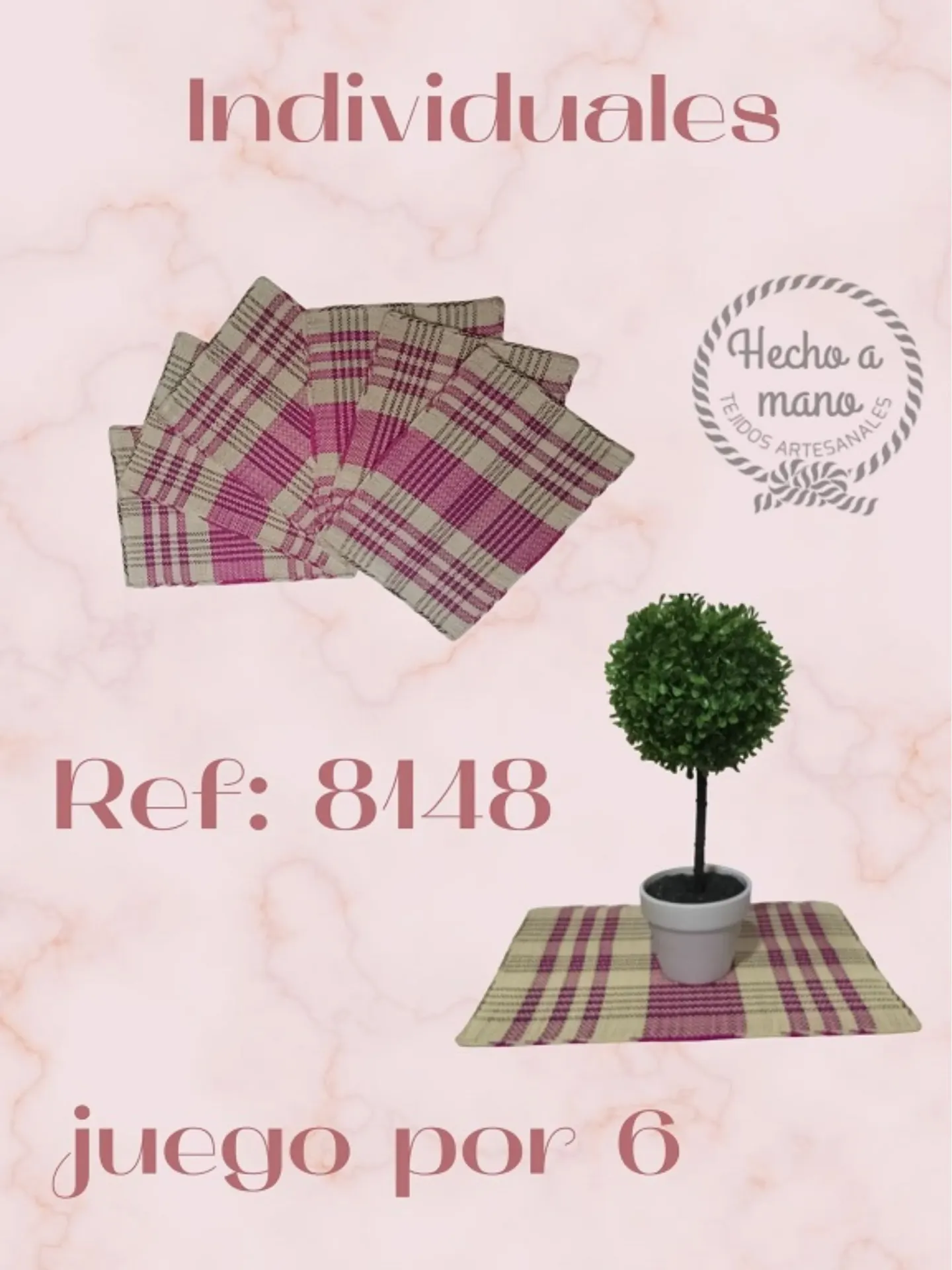 Women's Plaid Magenta Handwoven Placemats Set 8148