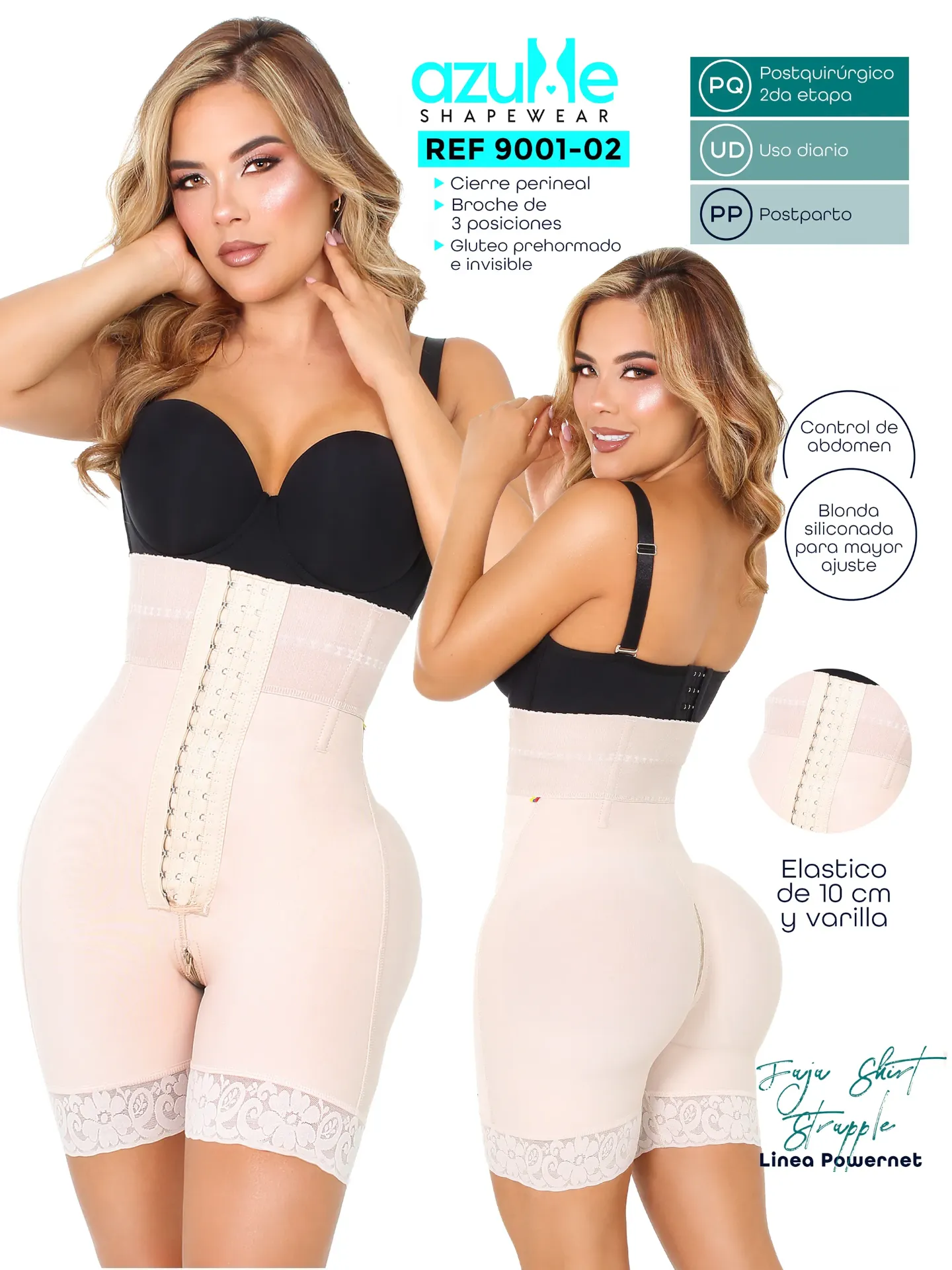 FAJA SHORT STRAPPLE CON ELASTICO DE 10 CM BROCHE DE 3 POSICIONES