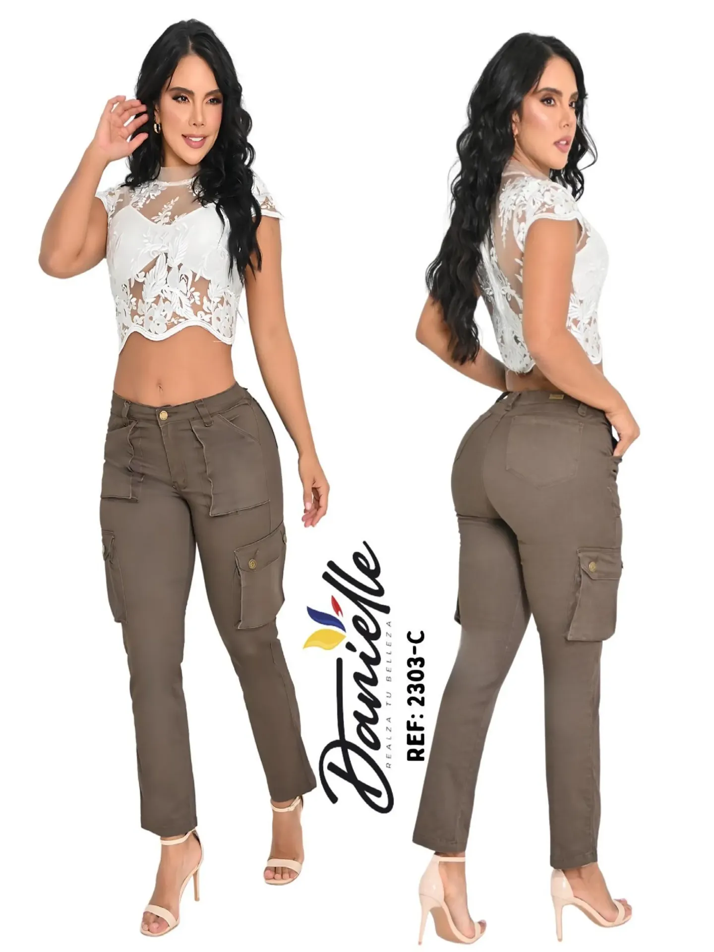 [1092303C13] Pantalón Cargo Tobilleros Verde Oliva para Mujer 1203-C