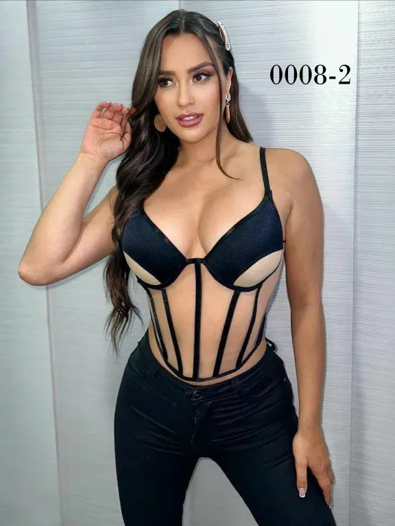Women's Navy Corset-Style Boned Crop Top 0008-2