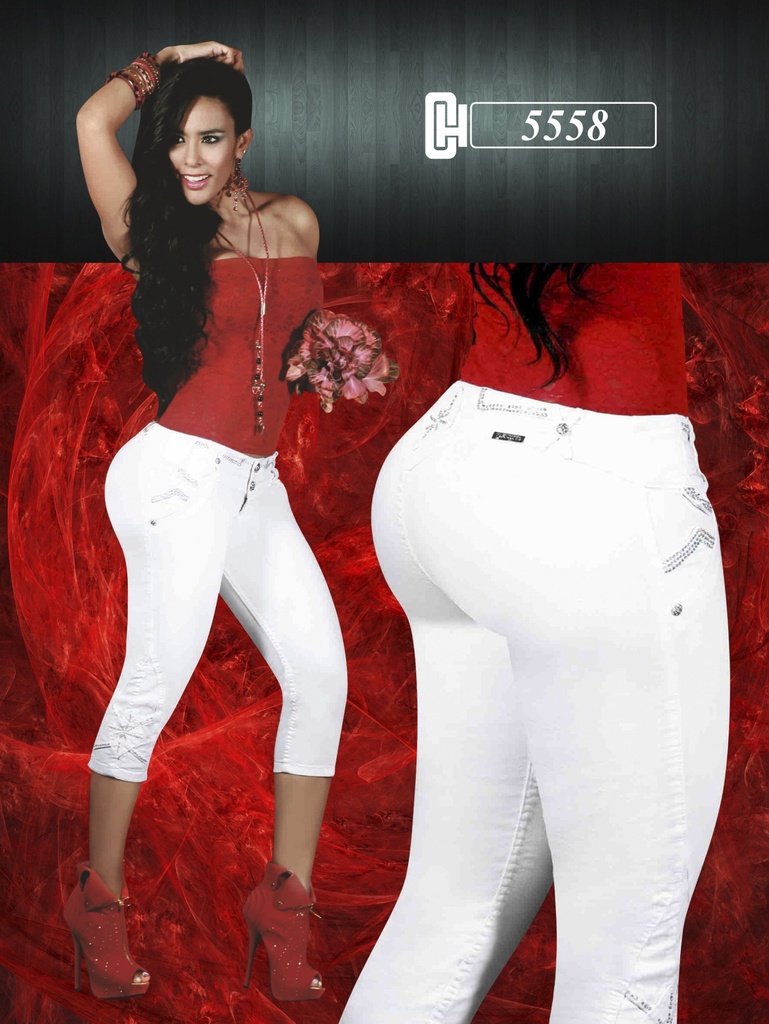 Women's White Butt Lift Capri Jeans 5558