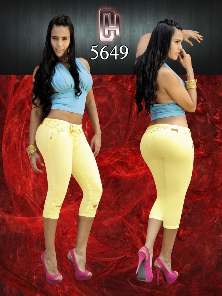 Jeans Capri Levantacola Amarillo para Mujer 5649