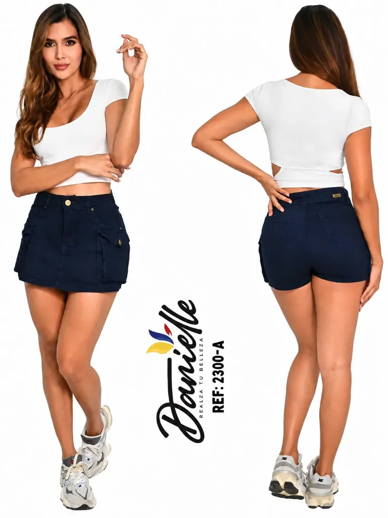[1092300A11] Women's Navy Blue Cargo Pockets Skort 3300-A