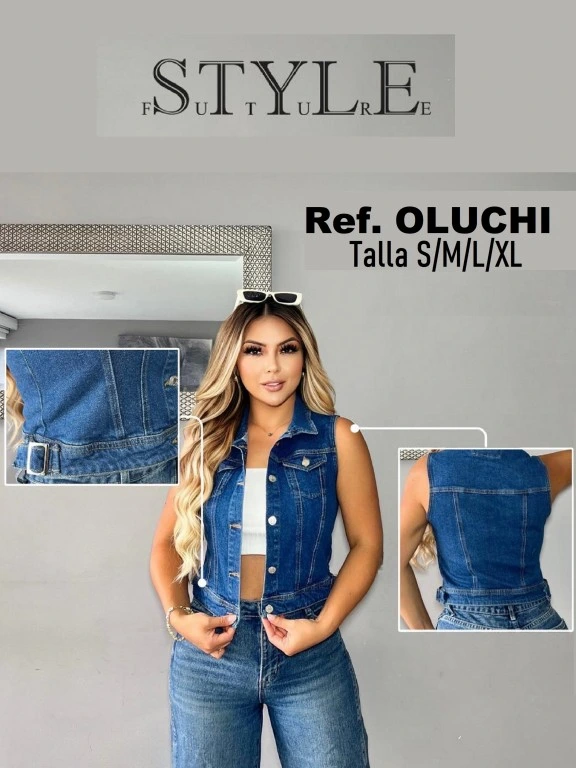 [321OLUCHIS] Women's Dark Denim Button-Up Vest Oluchi