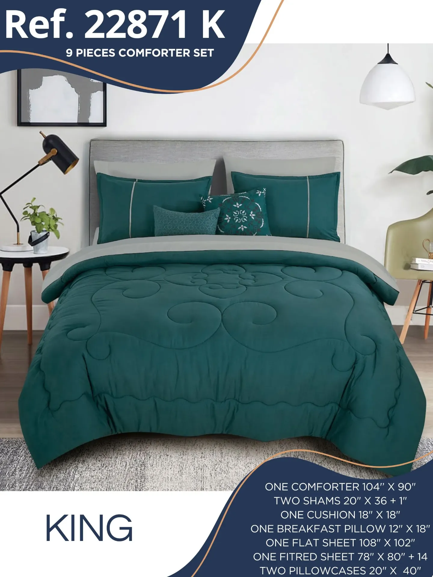Women's Emerald Green King 6-Piece Comforter Set 22871K