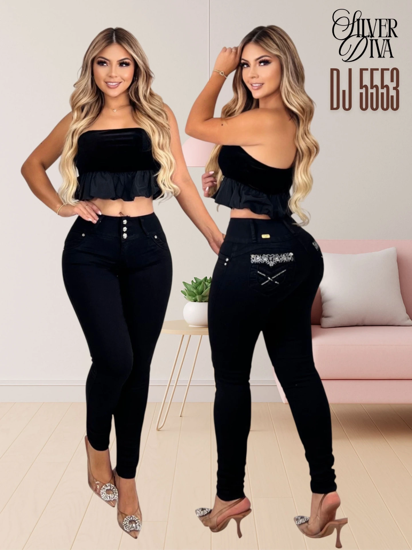 Jeans Levantacola Ajustados Negro para Mujer DJ5559