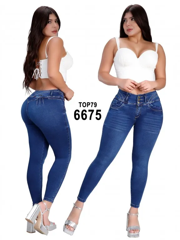 Jeans Levantacola Ajustados Azul Oscuro para Mujer 6675