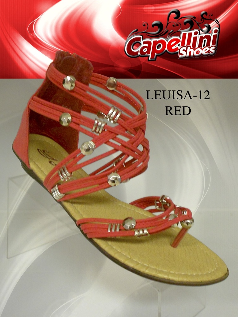 Women's Coral Red Strappy Flat Sandals Leuisa-12