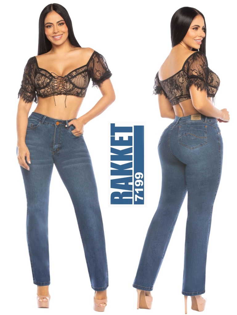 Jeans Corte Recto Gris Azulado para Mujer 7499