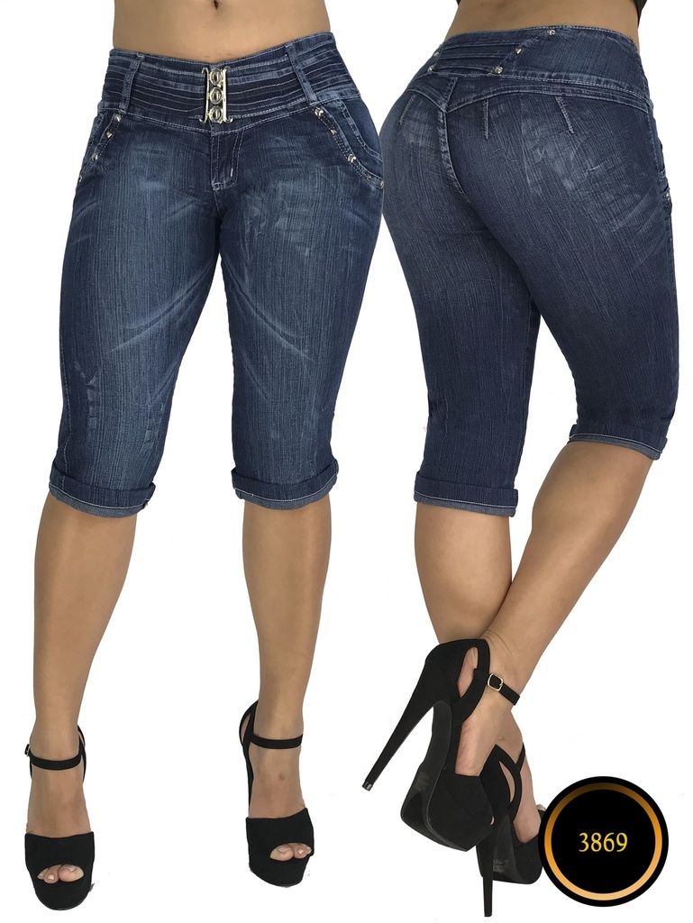 Women's Dark Wash Cuffed Butt Lift Capri Jeans 00010138690