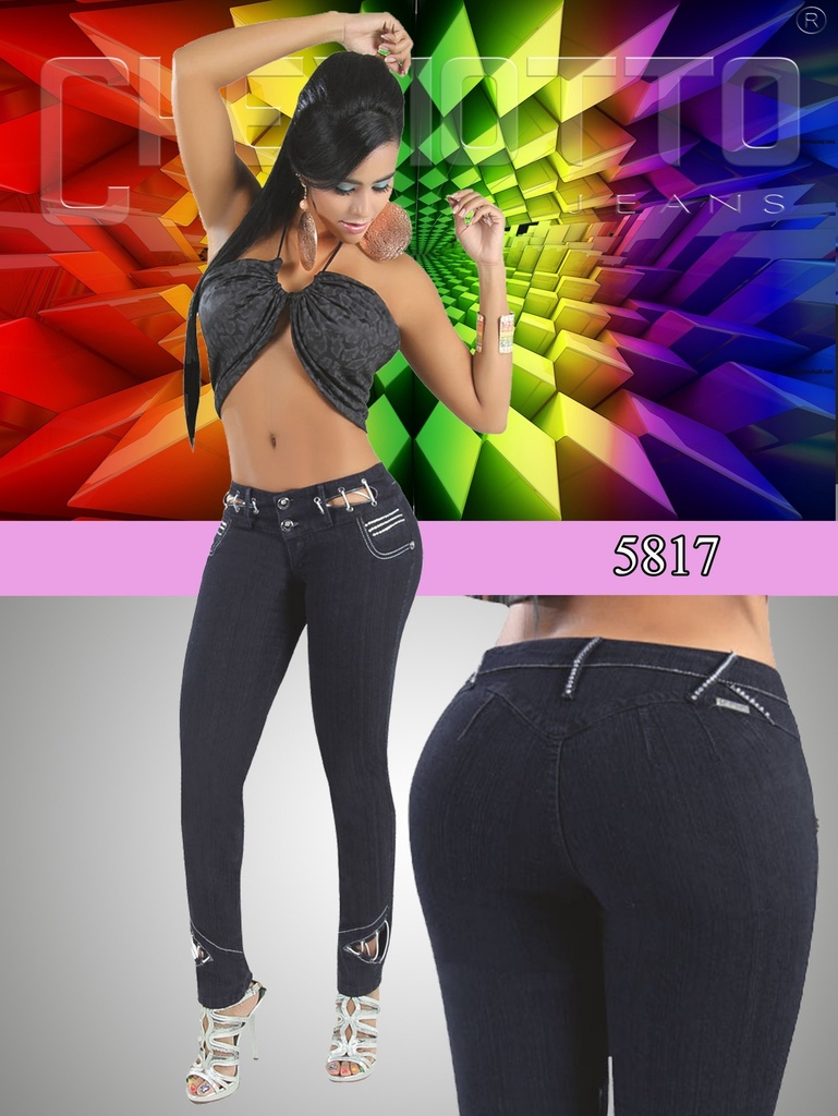 Jeans Levantacola Ajustados Negro para Mujer 5827