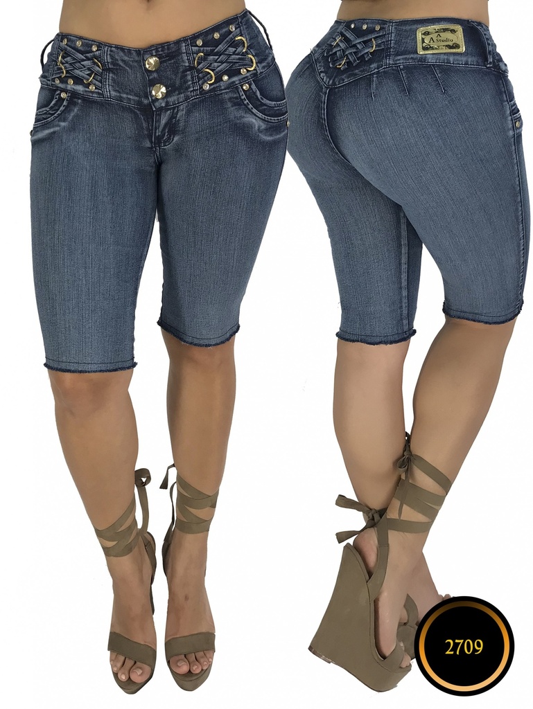 [102270901] Women's Dark Wash Butt Lift Bermuda Denim Shorts 2706 (1)