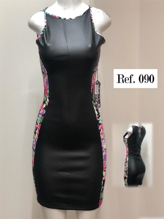 Vestido Ajustado Corto Satín Negro para Mujer 090