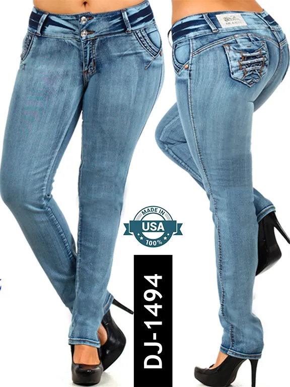 Jeans Levantacola Ajustados Lavado Medio para Mujer DJ-1494