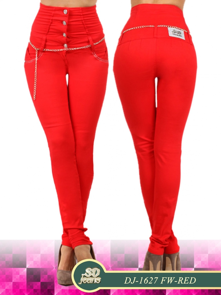 Jeans Tiro Alto Corsé Levantacola Rojo para Mujer DJ-1627