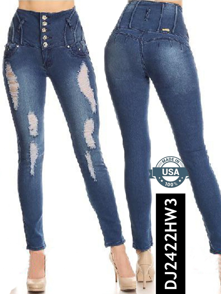 Women's Medium Wash Distressed High Waist Butt Lift Skinny Jeans DJ2422HW3