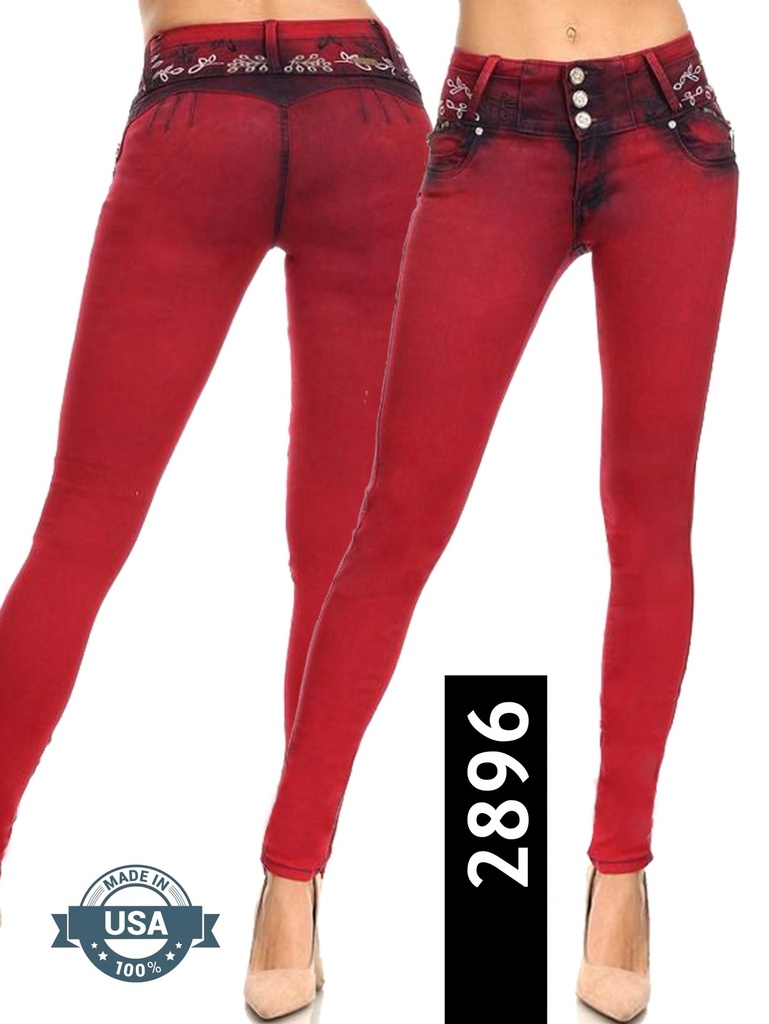 Jeans Levantacola Ajustados Rojo para Mujer 2896