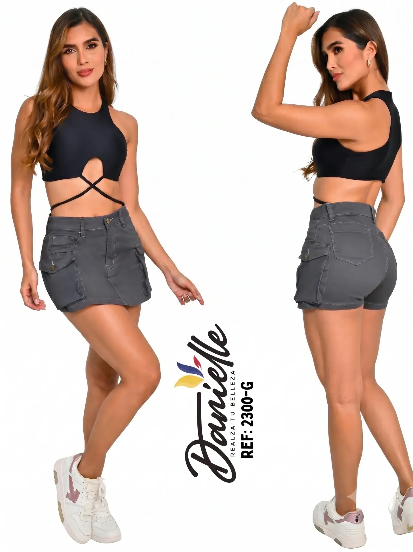 Falda Short Bolsillos Cargo Gris para Mujer 3300-G