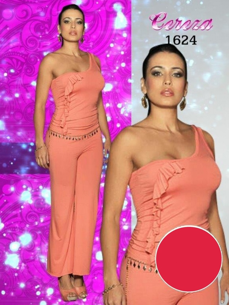 Enterizo Un Hombro Pierna Ancha Coral para Mujer 1624