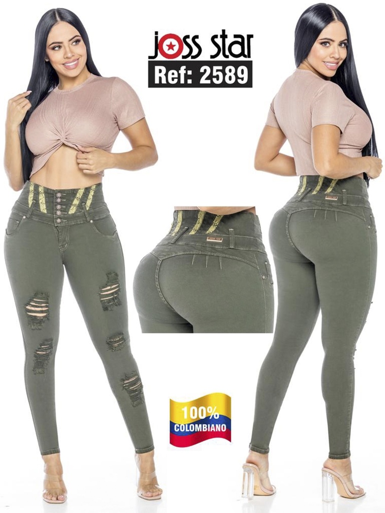[109258901] Women's Olive Green Distressed Butt Lift Skinny Jeans 2589 (1)