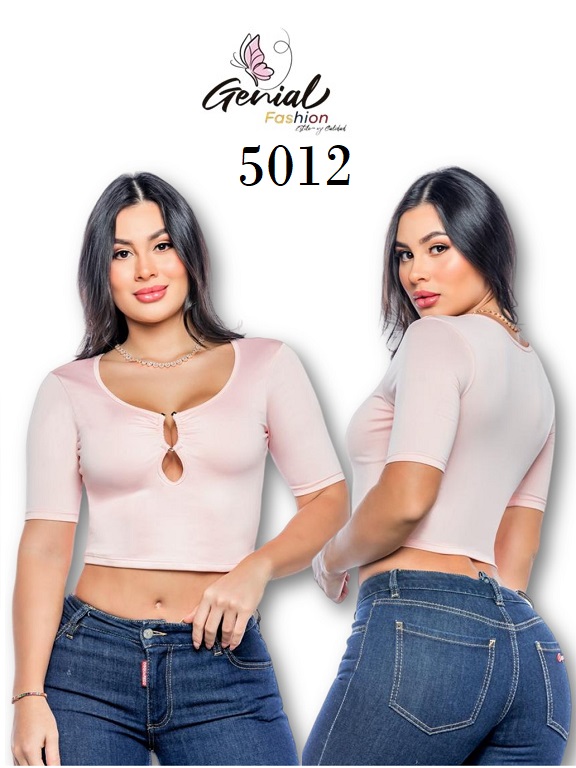 Women's Blush Pink Short-Sleeve Keyhole Crop Top 5012