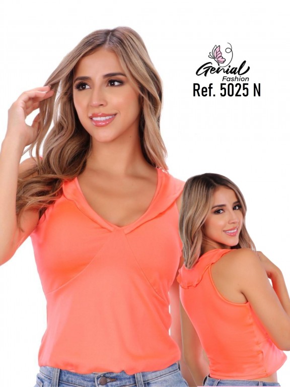 Top Escote V Sin Mangas Coral para Mujer 5025N