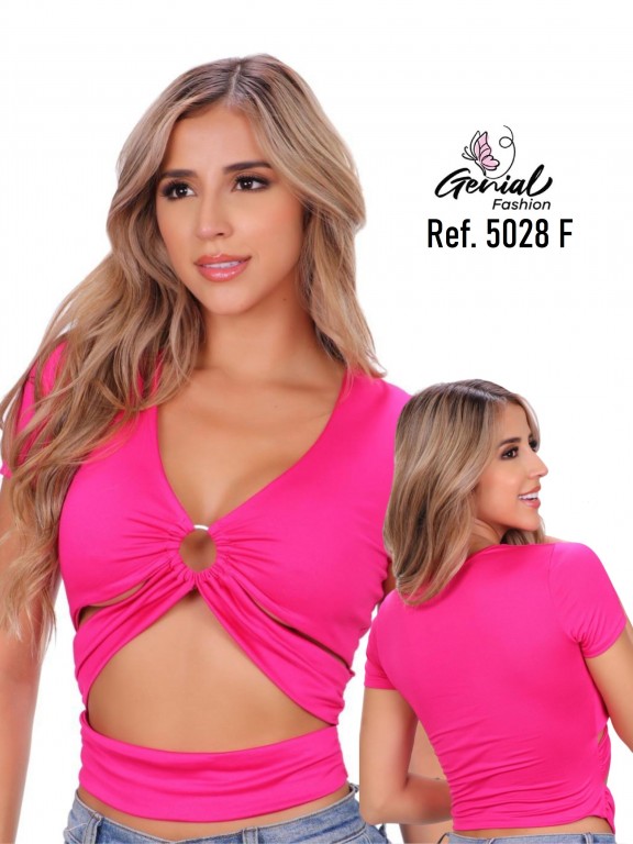 Crop Top con Aro y Abertura Fucsia para Mujer 5028F
