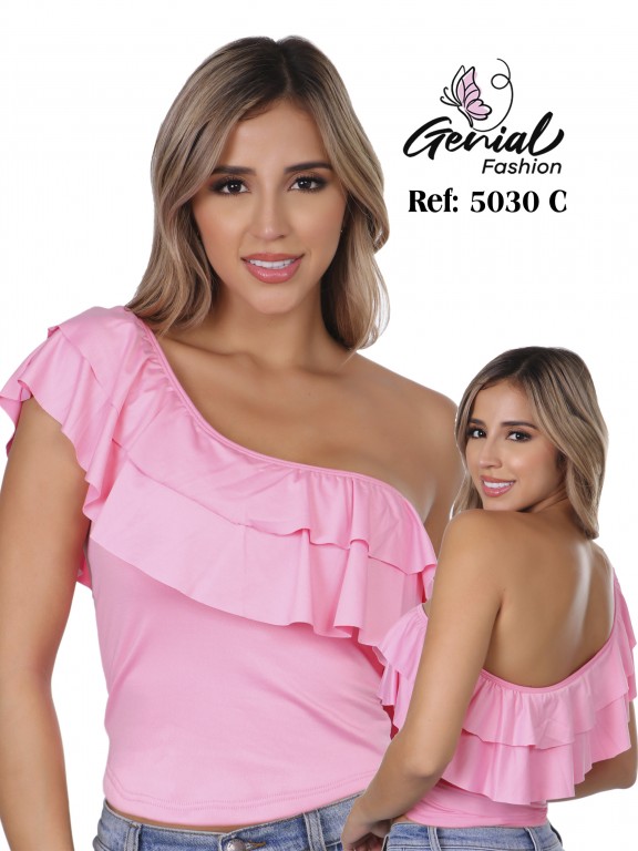 Top Un Hombro con Volantes Rosa para Mujer 5030C