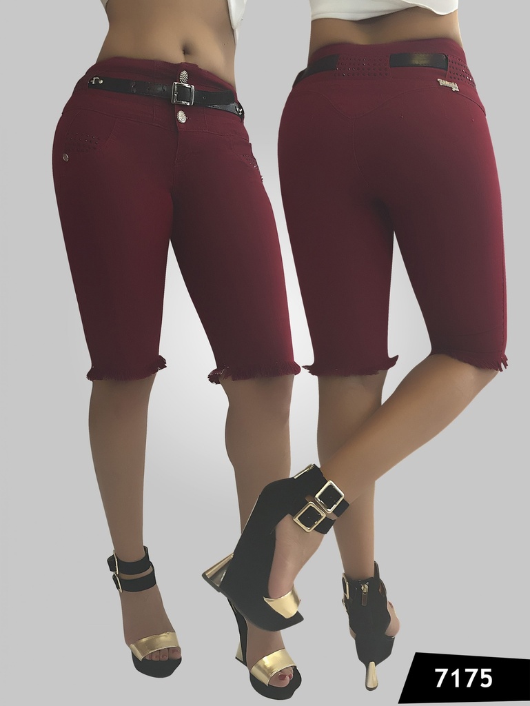 Short Bermuda con Dobladillo Deshilachado Vino Tinto para Mujer 7175