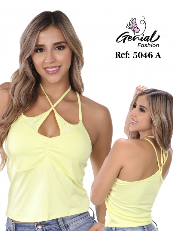 Blusa Colombiana Halter Amarilla 5046 – Tiras Cruzadas