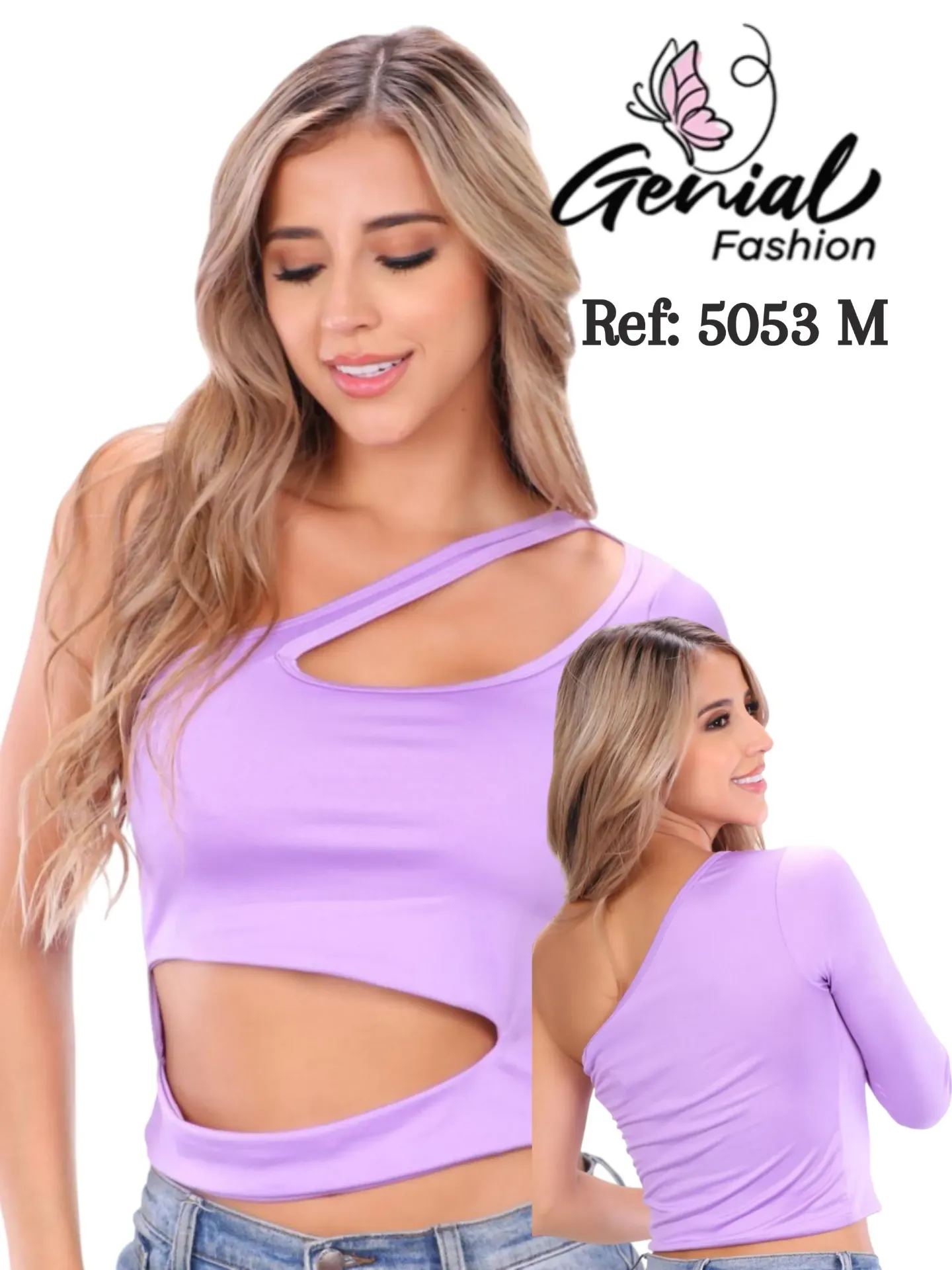 Crop Top Asimétrico con Abertura Lila para Mujer 5053M
