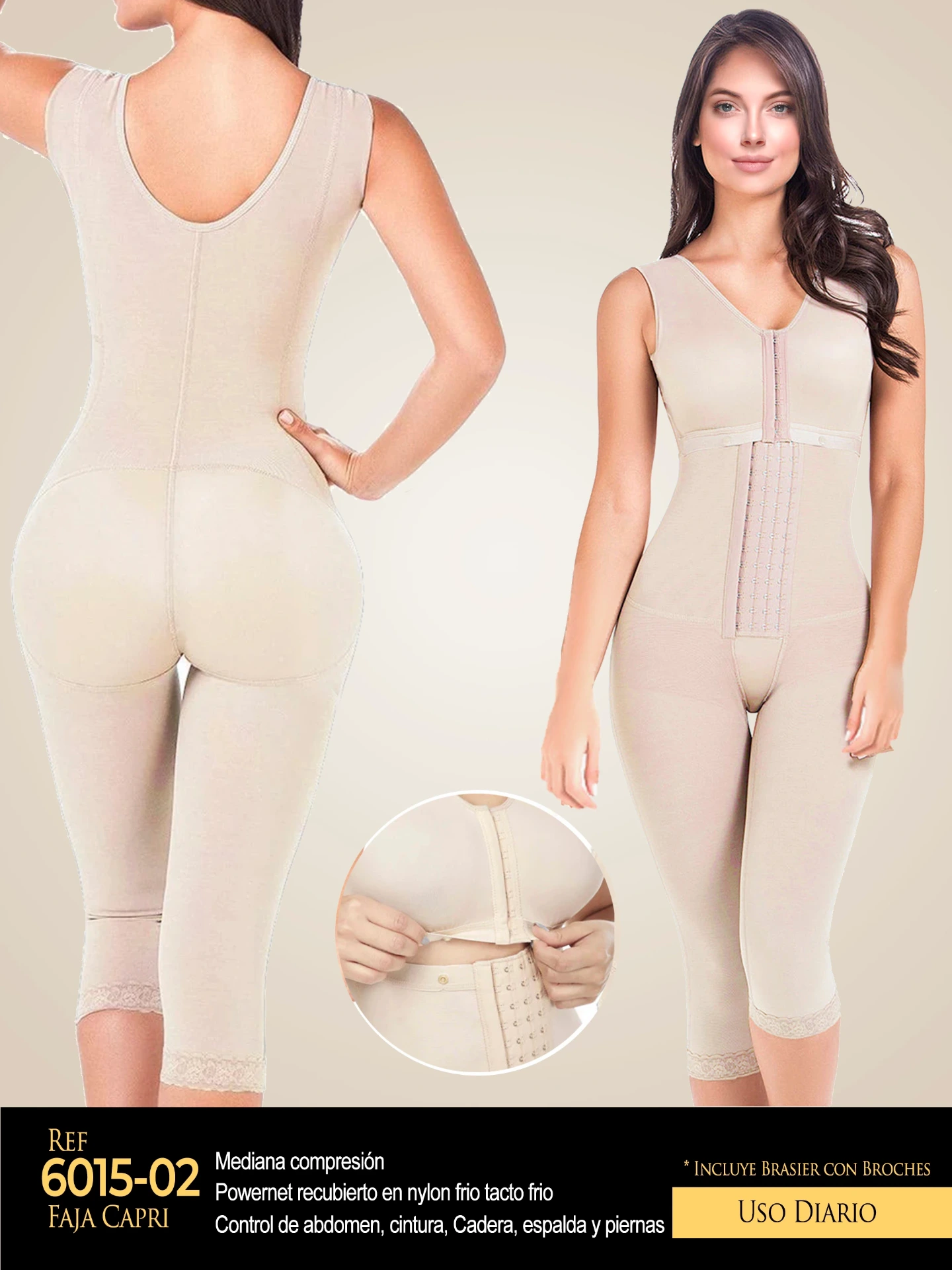 Faja Moldeadora Faja Cuerpo Completo Hasta la Rodilla Beige para Mujer 6015-02