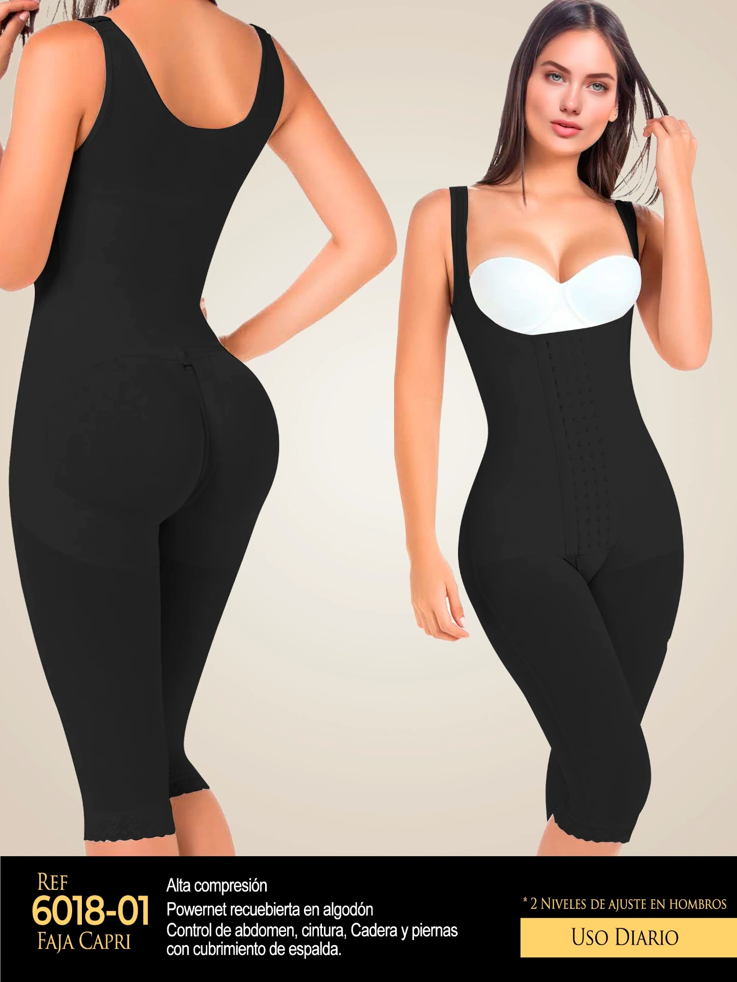 Faja Moldeadora Faja Cuerpo Completo con Brasier Sin Mangas Negro para Mujer 6018-01