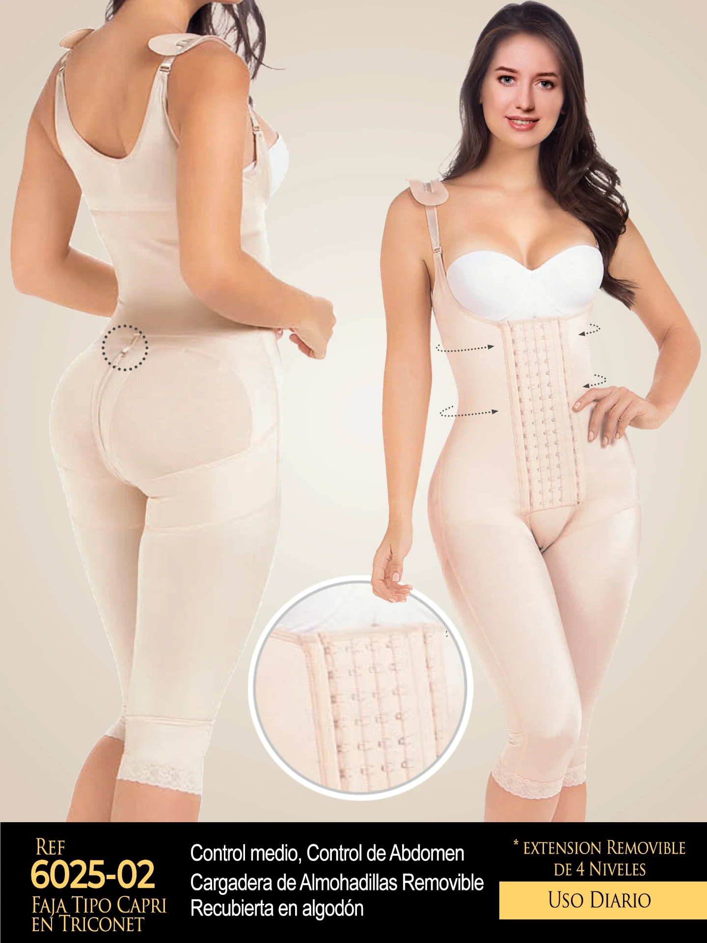 Women's Beige Open Bust Knee Length Body Shaper Shapewear Body Shaper 6025-02