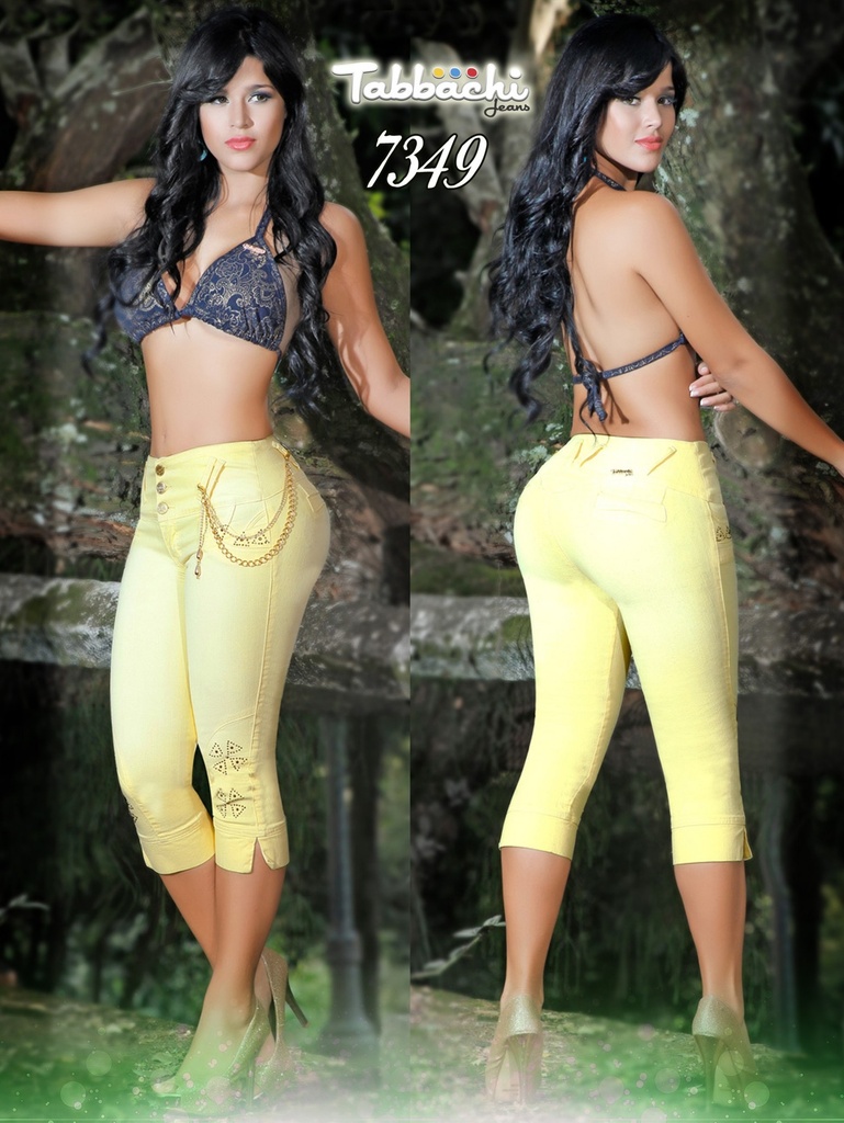 Women's Lemon Yellow Butt Lift Capri Jeans 7549