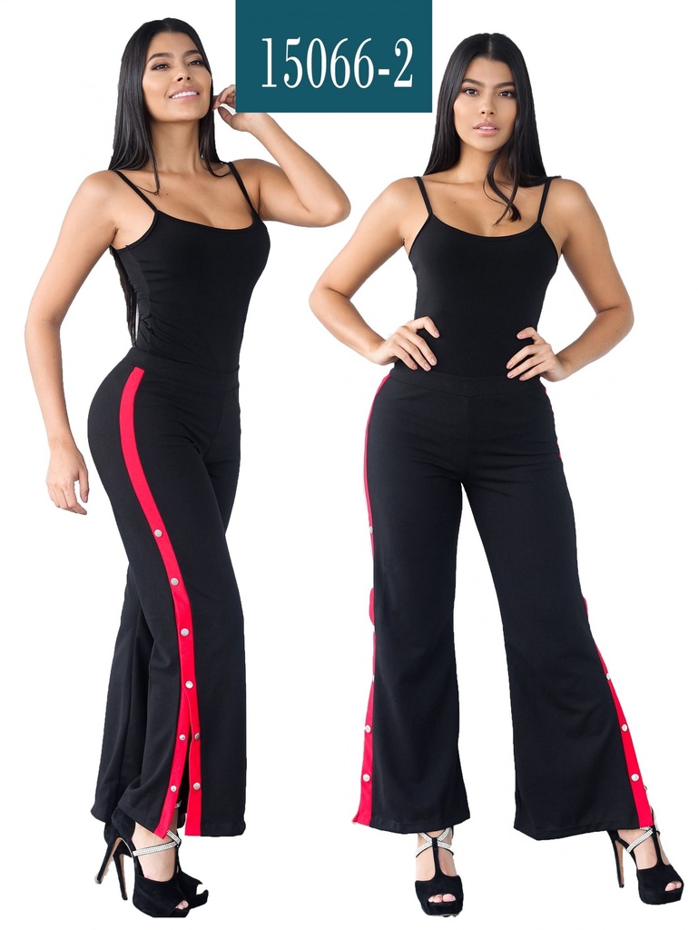 [112150662S] Women's Black Red Side Snap Flare High Waist Pants 15066-2 (S)