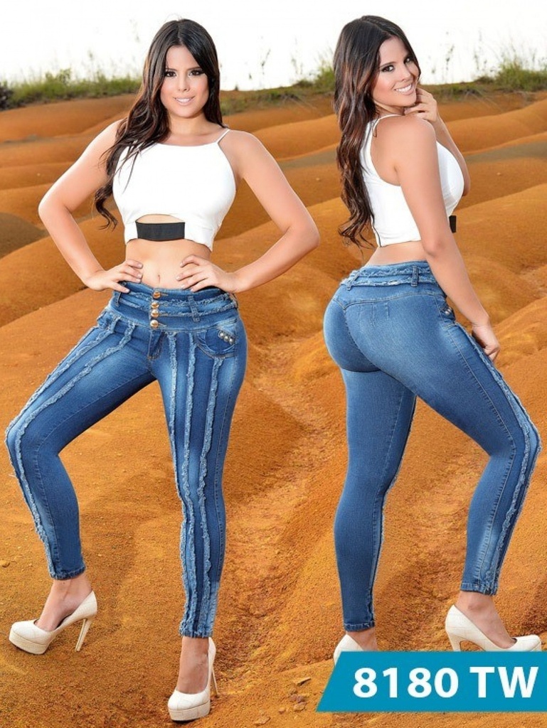 [1238180TW01] Women's Medium Wash Side Stripe Butt Lift Skinny Jeans 8180TW (1)