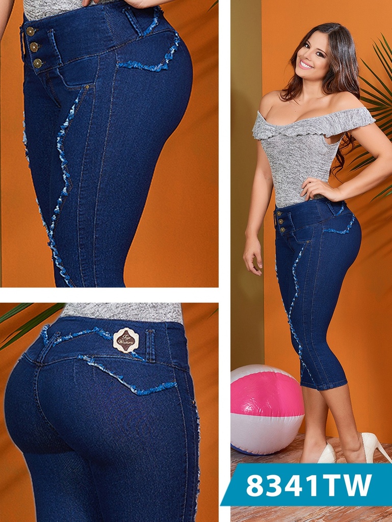 Jeans Capri Levantacola Lavado Oscuro para Mujer 8341TW