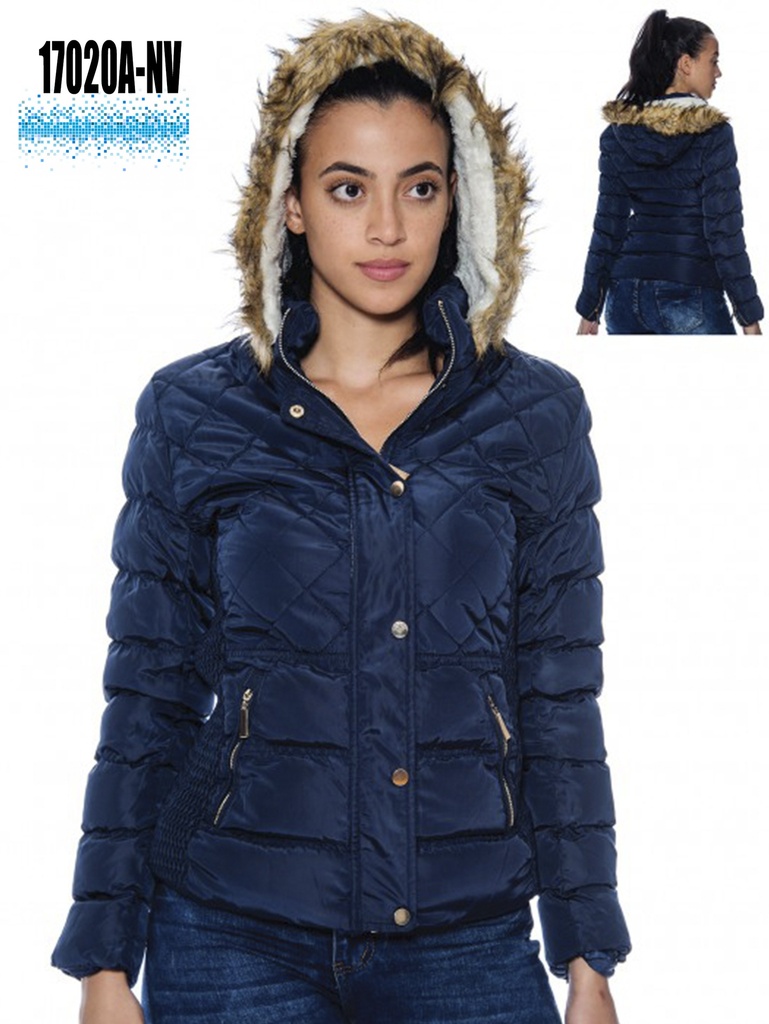 [20017020ANVS] Women's Navy Faux Fur Hooded Puffer Jacket 17020A-NV (S)